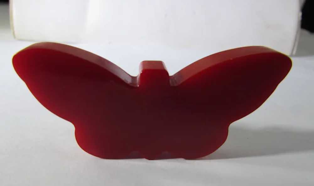 Bakelite Butterfly Pin in Red with C Clasp - image 6