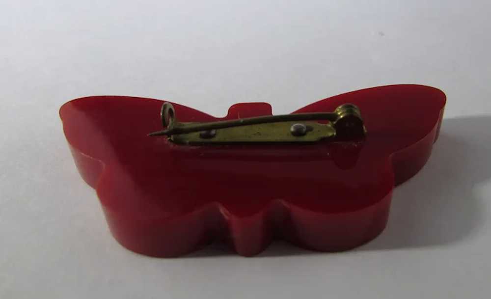 Bakelite Butterfly Pin in Red with C Clasp - image 7