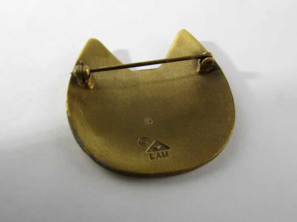 Signed Gold Tone Cat Face Pin Signed LAM - image 5