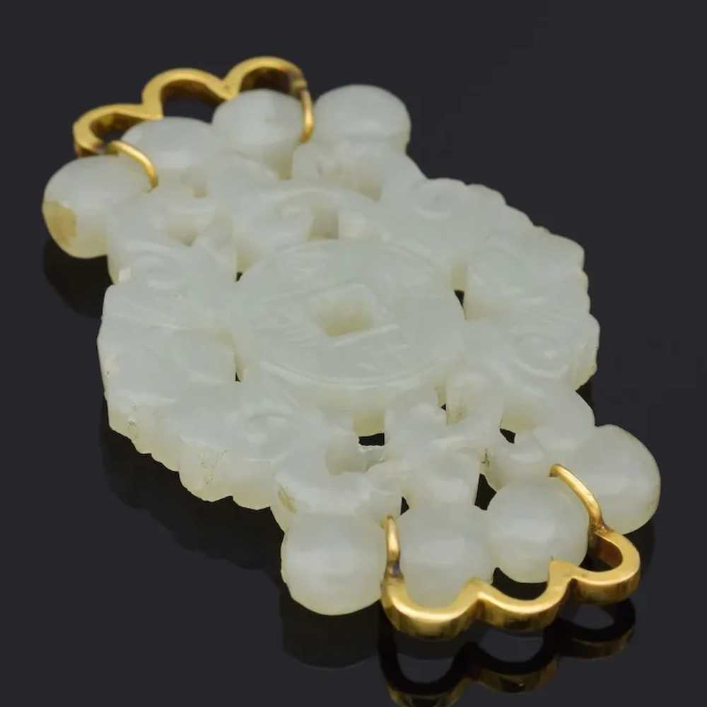 Antique 14K Yellow Gold Mutton Fat Jade Carved Ba… - image 3