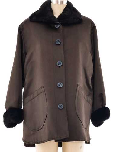 Yves Saint Laurent Fur Trimmed Satin Coat