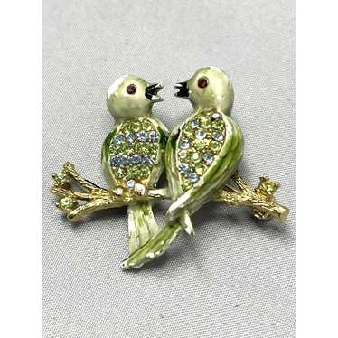 Vintage Vintage Rhinestone Enamel Love Birds Broo… - image 1