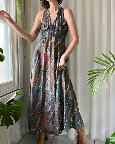 70s Metallic Lurex Maxi Dress