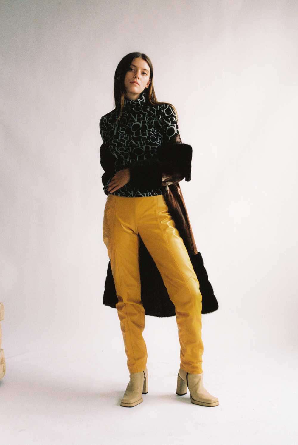 1980s Julian K High Waist Mustard Yellow Leather … - image 1