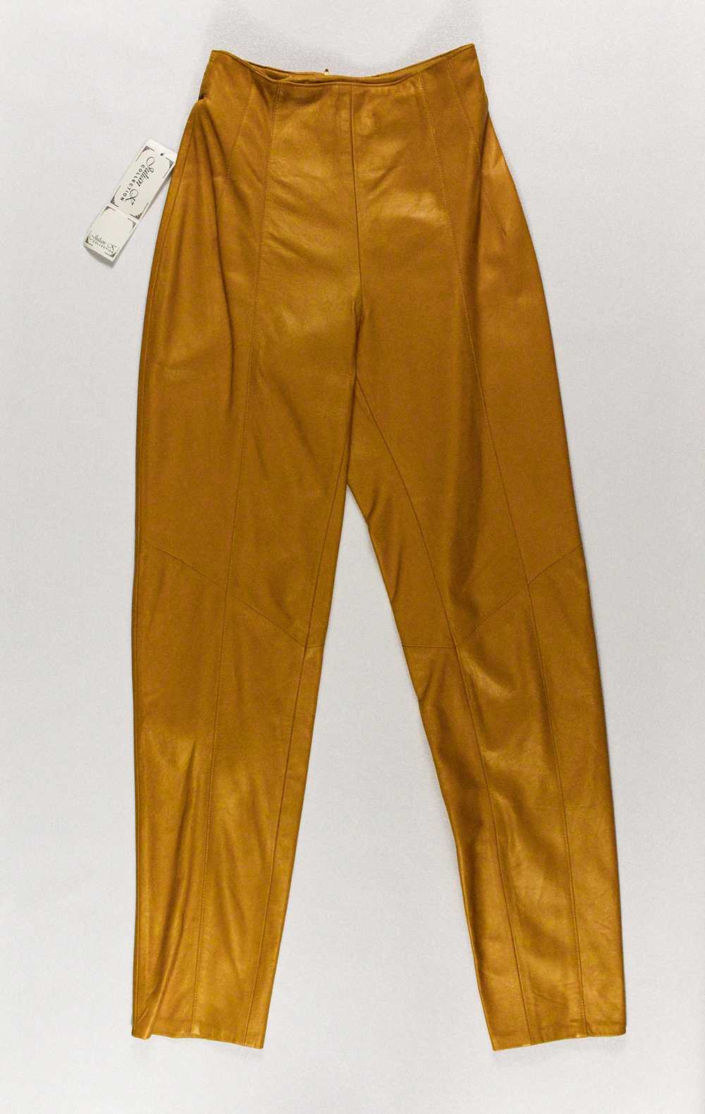 1980s Julian K High Waist Mustard Yellow Leather … - image 3