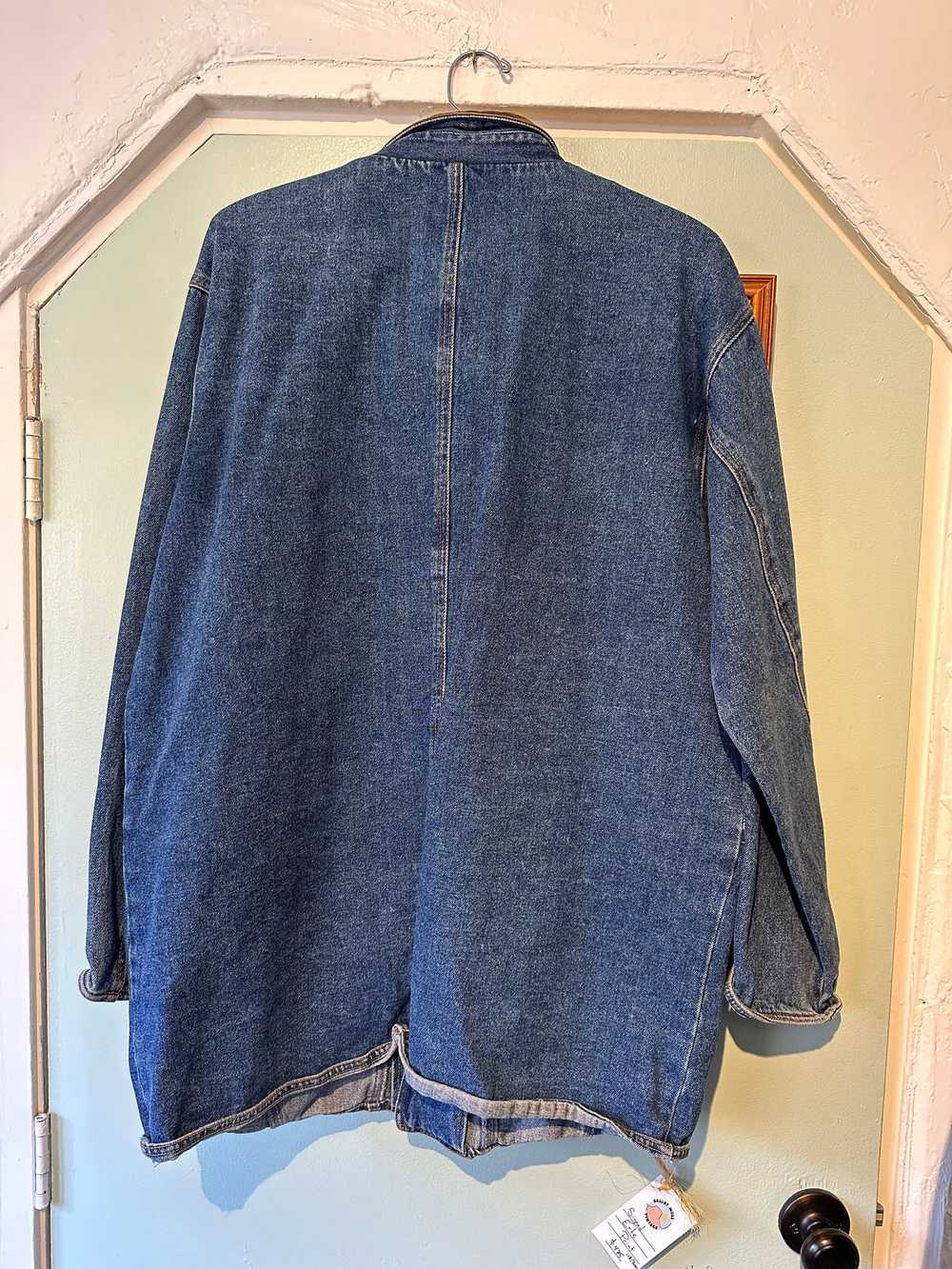 Robert Comstock Denim Chore Coat w/Leather Accents - image 2