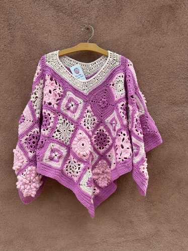 Pink and White Crochet Granny Square Poncho