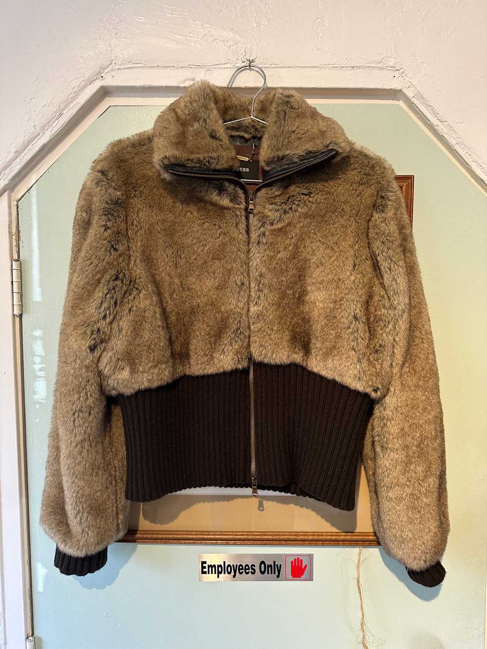 Early Y2K Express Faux Fur Sweater Jacket - Gem