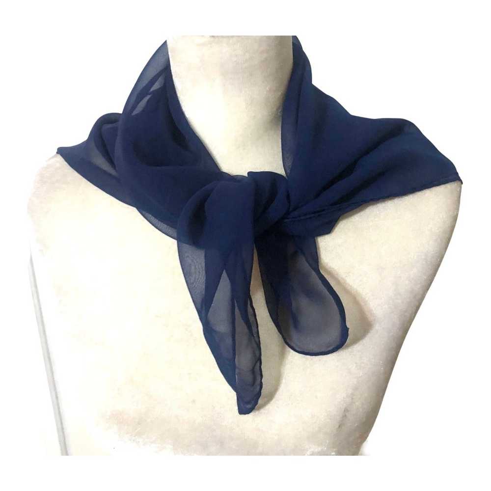 Other Womens Scarf Navy Blue Sheer Tie Neck Solid… - image 5