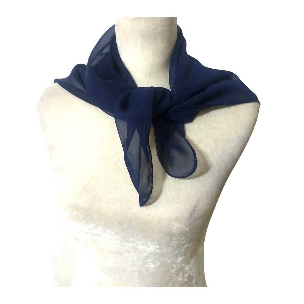 Other Womens Scarf Navy Blue Sheer Tie Neck Solid… - image 6