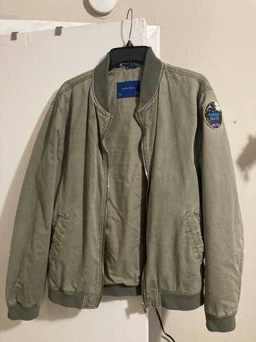 Custom × Zara Olive drab bomber w/ Heaven’s Gate p