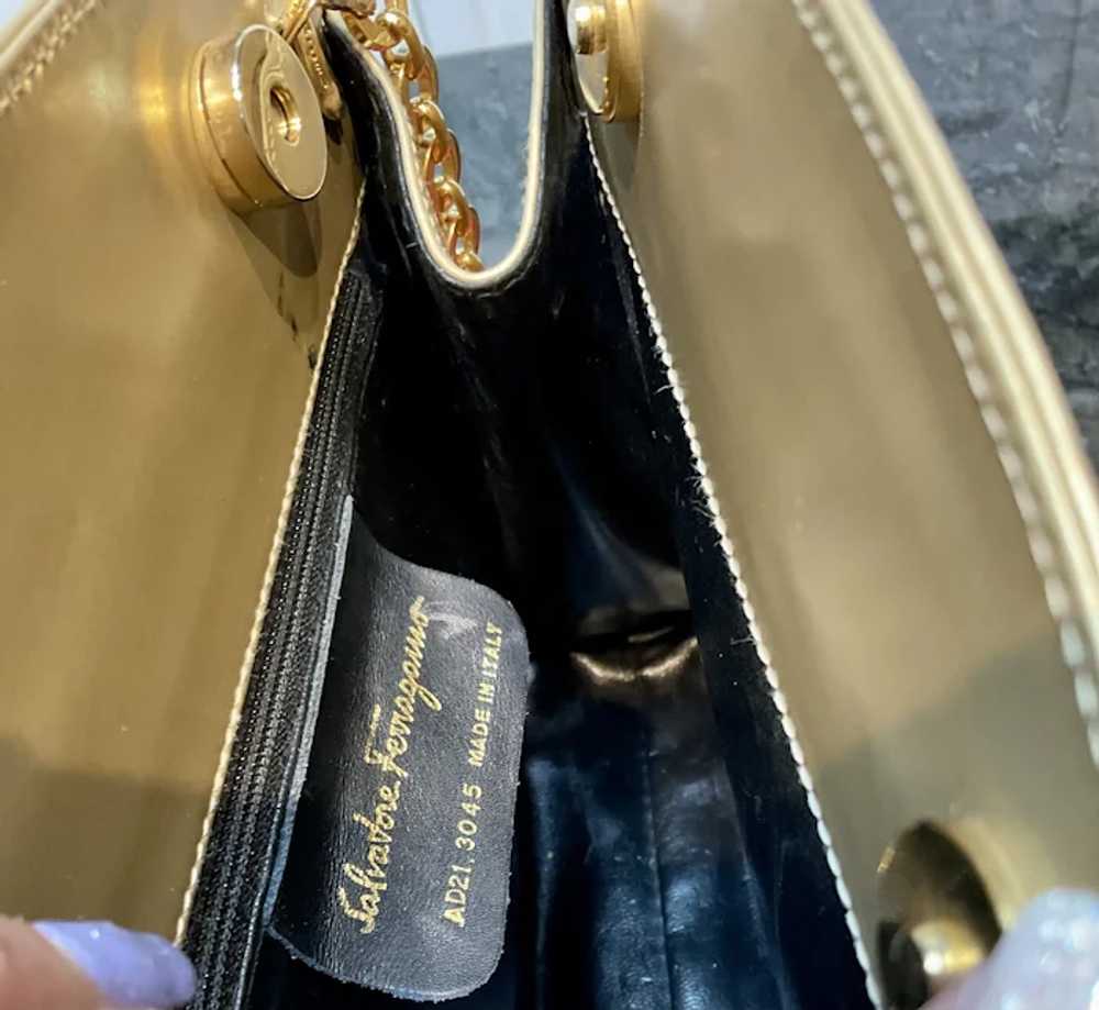 Vintage Ferragamo Gold Leather Evening Bag with D… - image 11
