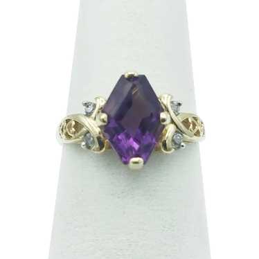 10K Amethyst And Diamond Ring