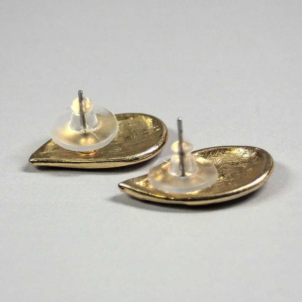 Vintage pastel enamel stud Two color leaf brass s… - image 2