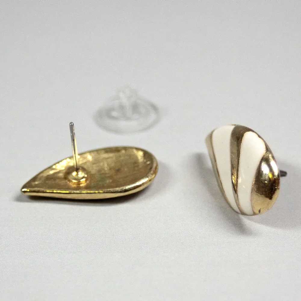 Vintage pastel enamel stud Two color leaf brass s… - image 6