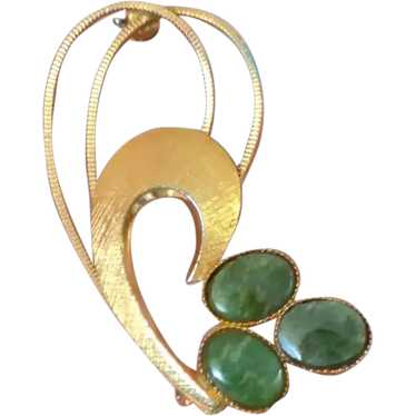 Gold Filled Nephrite Brooch Pin