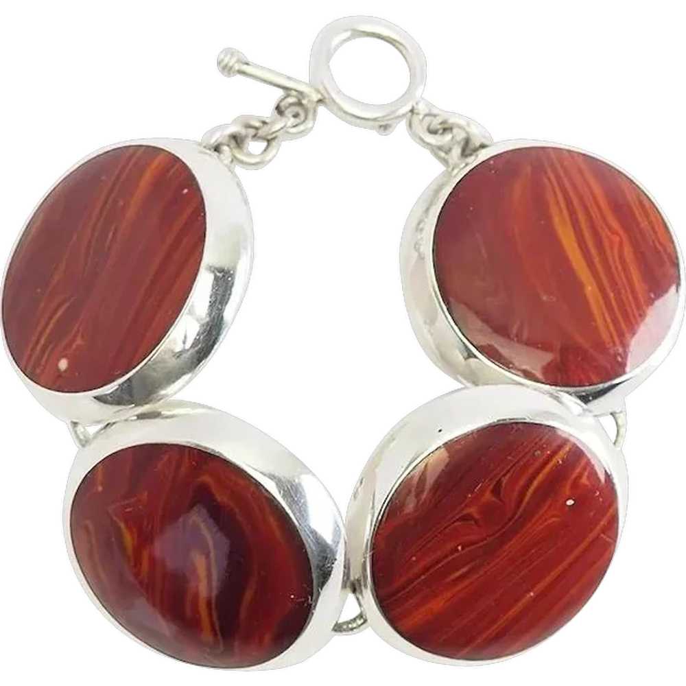 Chunky large sterling silver and red jasper  gems… - image 1