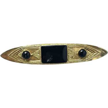 Vintage Black Enamel Gold Brooch Pin - image 1