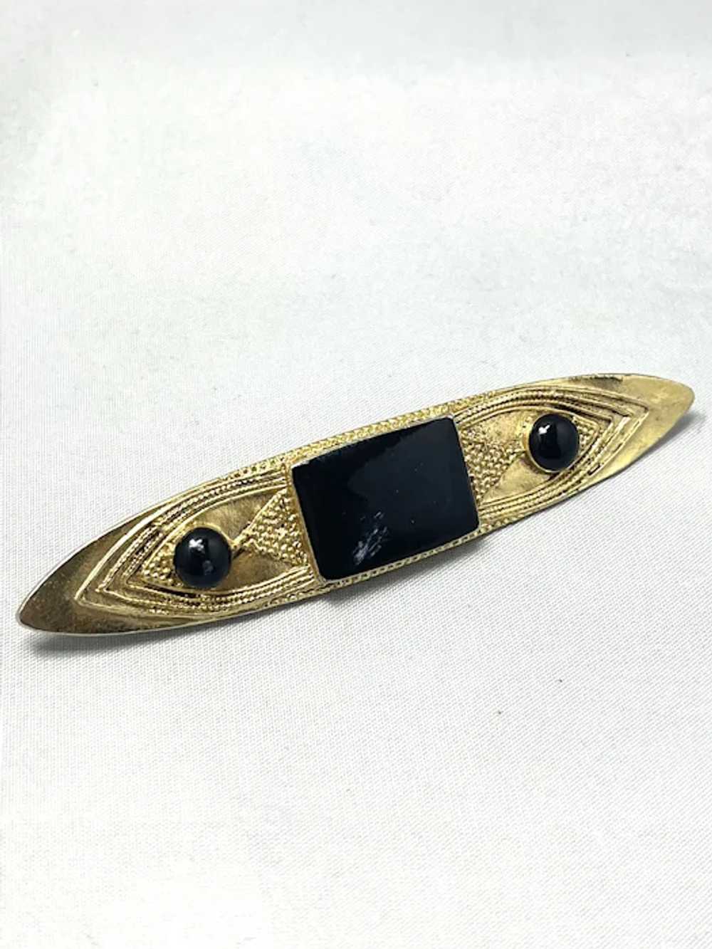 Vintage Black Enamel Gold Brooch Pin - image 2