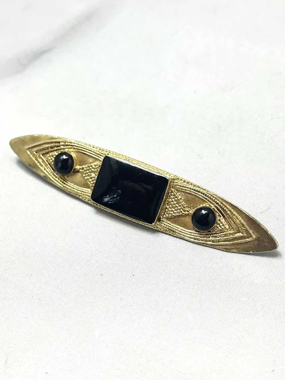 Vintage Black Enamel Gold Brooch Pin - image 3