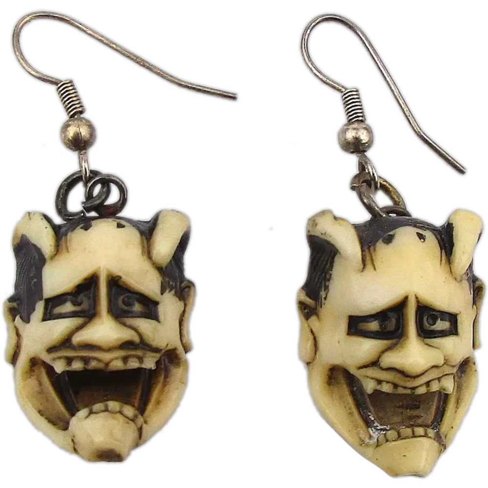 Vintage Hard Celluloid DEVIL Earrings Japanese Ma… - image 1