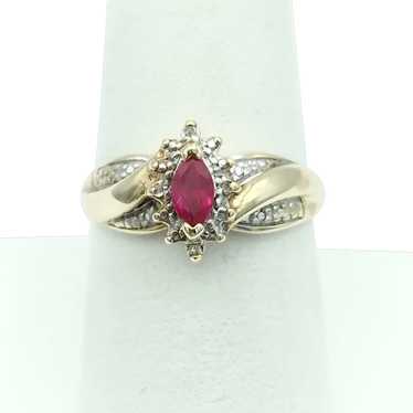 10K Lab Ruby and Diamond Ring