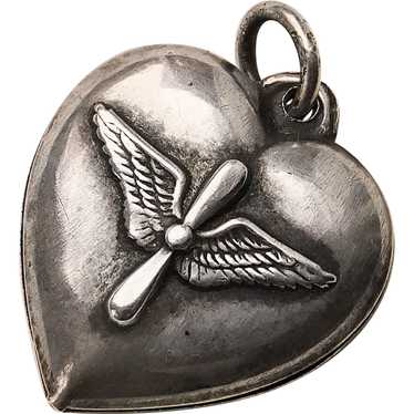 WWII Sterling ARMY AIR CORP Wings Puffy Heart Cha… - image 1