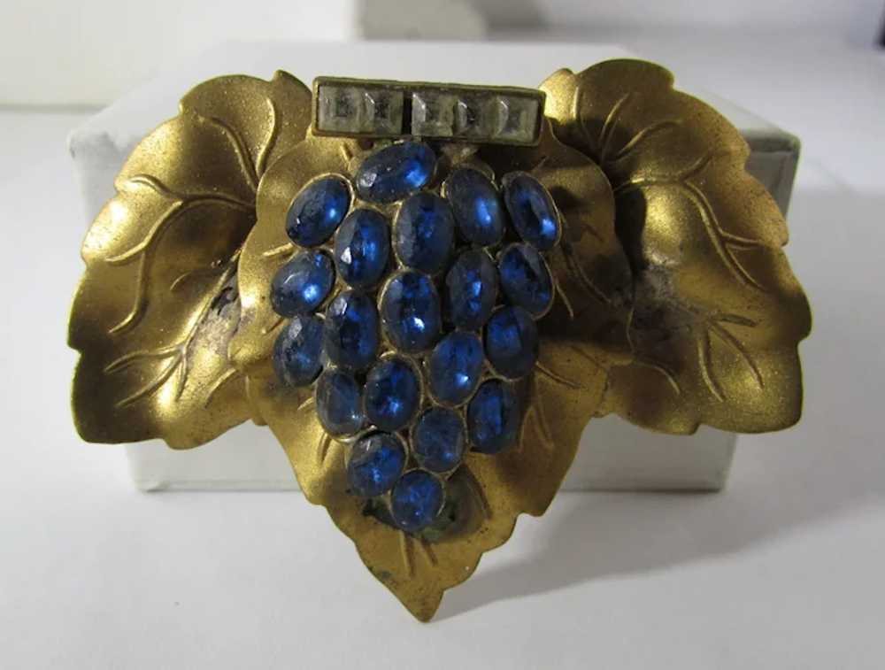 Vintage Nouveau Gold Tone Floral Pin With Blue Cr… - image 10