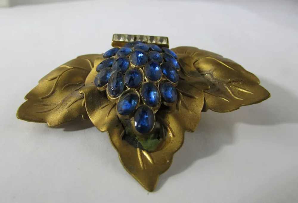 Vintage Nouveau Gold Tone Floral Pin With Blue Cr… - image 11