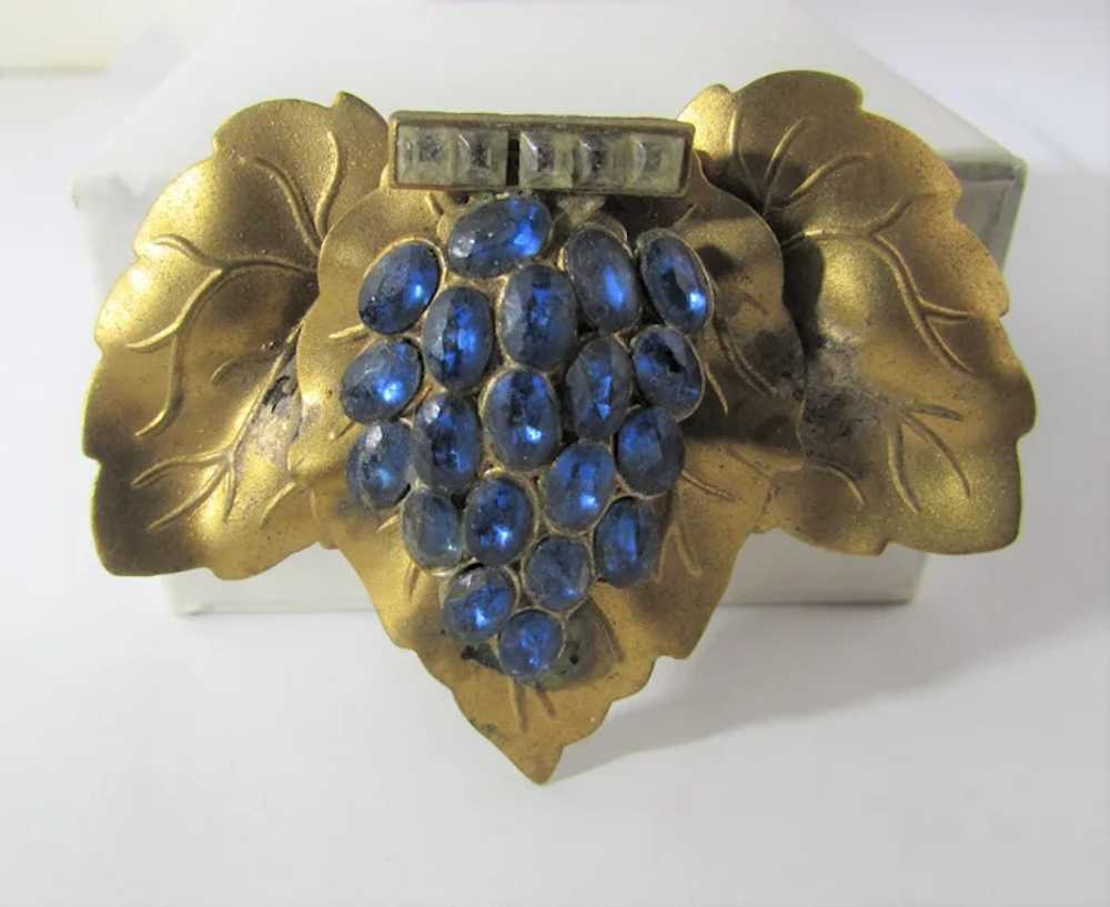 Vintage Nouveau Gold Tone Floral Pin With Blue Cr… - image 12