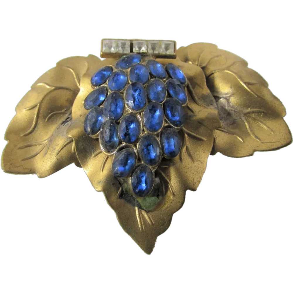 Vintage Nouveau Gold Tone Floral Pin With Blue Cr… - image 1
