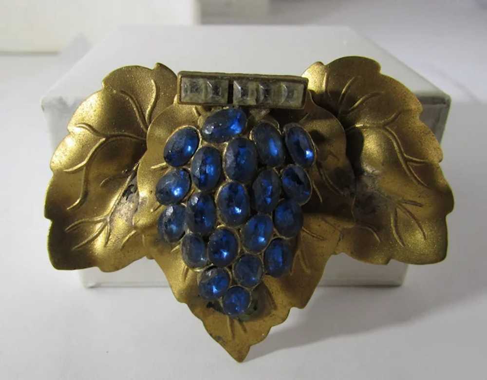 Vintage Nouveau Gold Tone Floral Pin With Blue Cr… - image 2