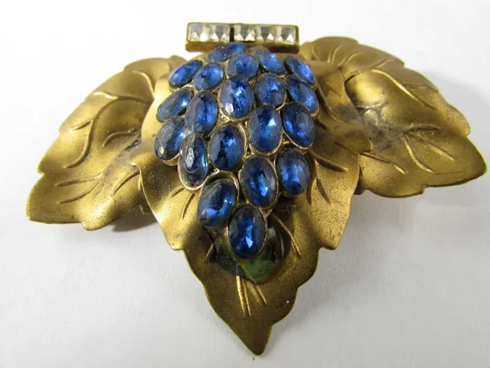 Vintage Nouveau Gold Tone Floral Pin With Blue Cr… - image 4