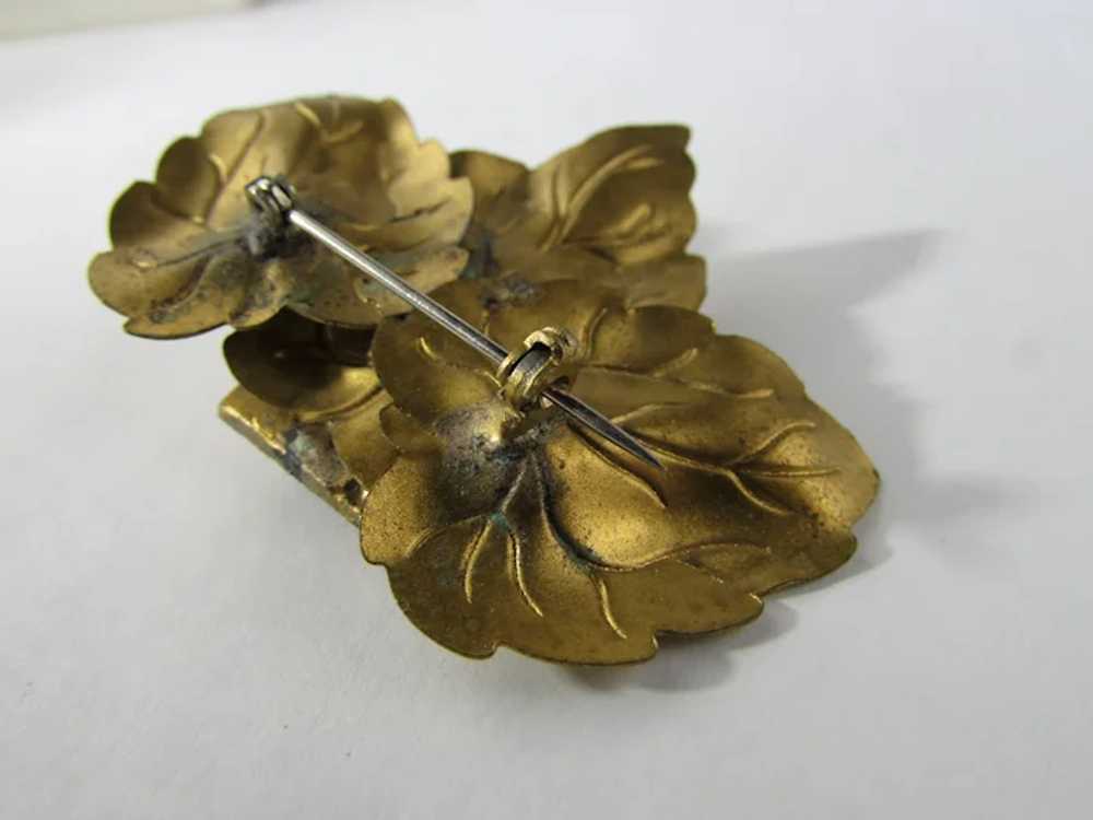 Vintage Nouveau Gold Tone Floral Pin With Blue Cr… - image 5