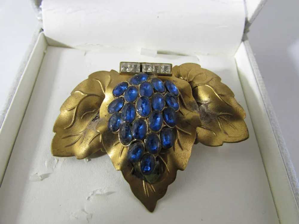 Vintage Nouveau Gold Tone Floral Pin With Blue Cr… - image 6