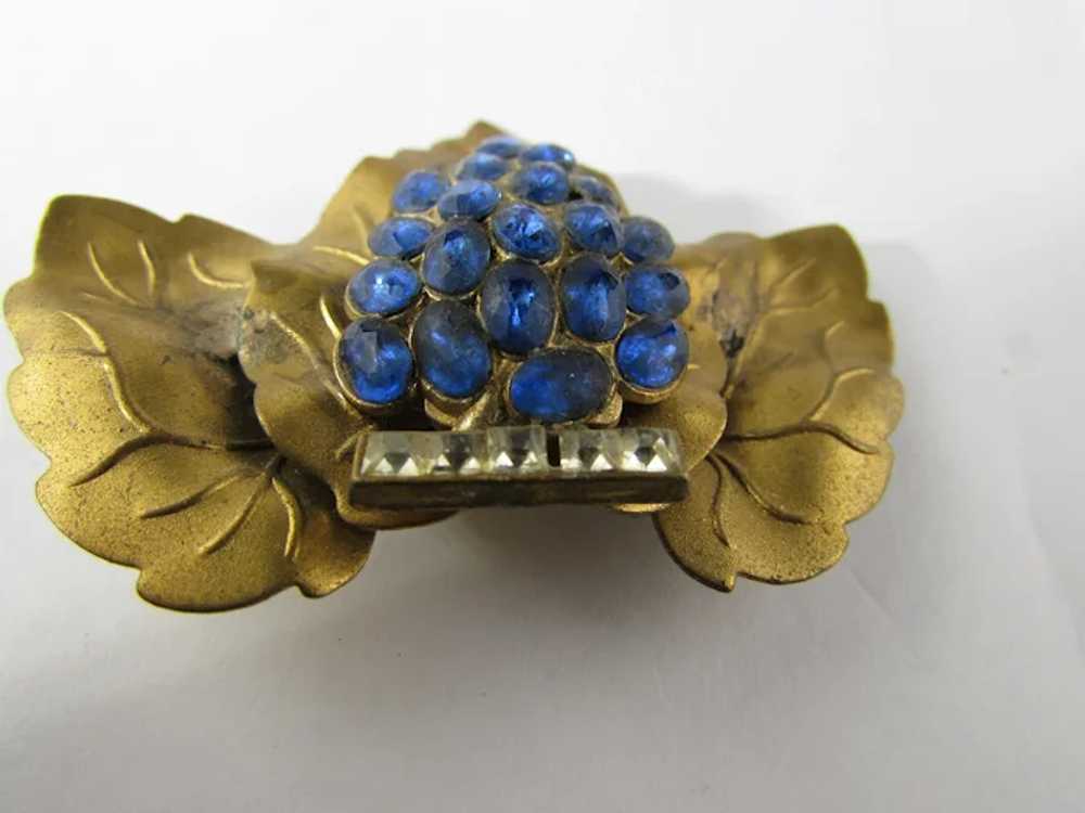Vintage Nouveau Gold Tone Floral Pin With Blue Cr… - image 7