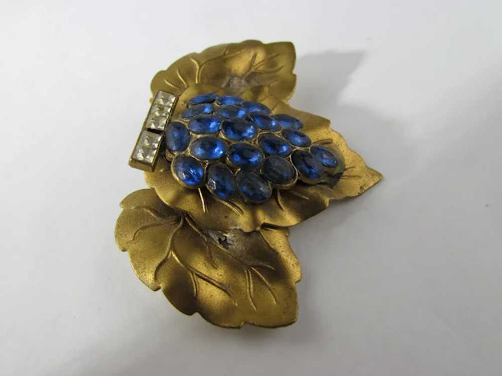 Vintage Nouveau Gold Tone Floral Pin With Blue Cr… - image 9
