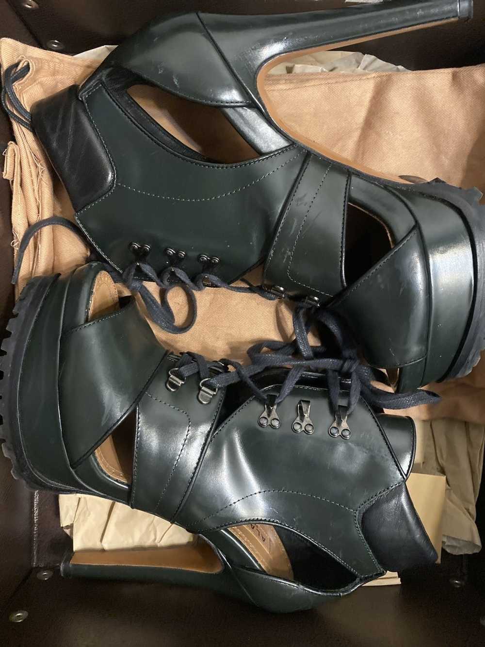 Alaia Alaia dark green lace up heel - image 2