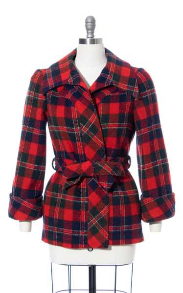 1940s Plaid Wool Belted Jacket | x-small/small