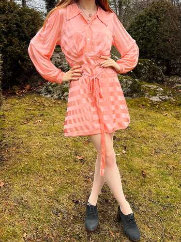 1940s Pink Striped Rayon Satin Slip Dress Long Sle