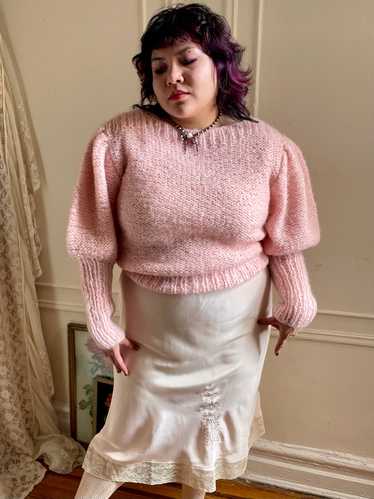 1980s Light Pink Italian Knit Sweater Mutton Puff 