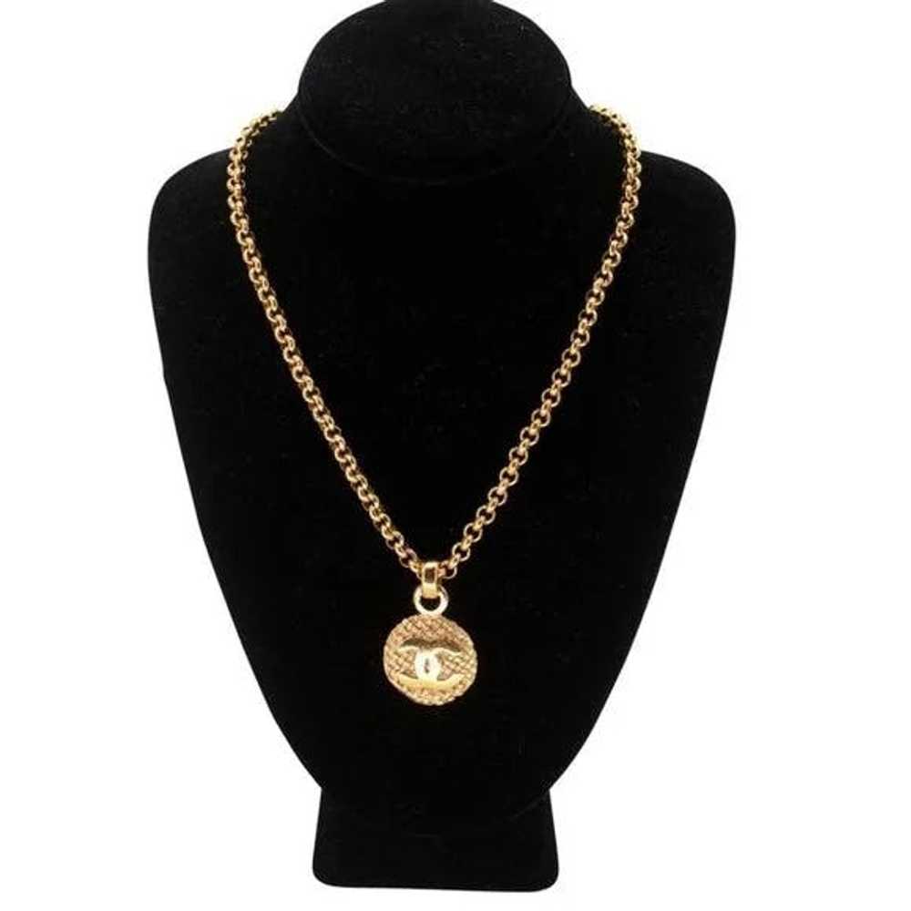 Chanel CC Coin Logo Chain Pendant 18k Plated Neck… - image 3