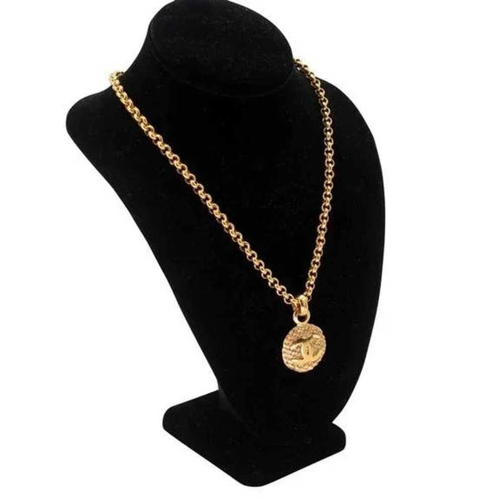 Chanel CC Coin Logo Chain Pendant 18k Plated Neck… - image 5