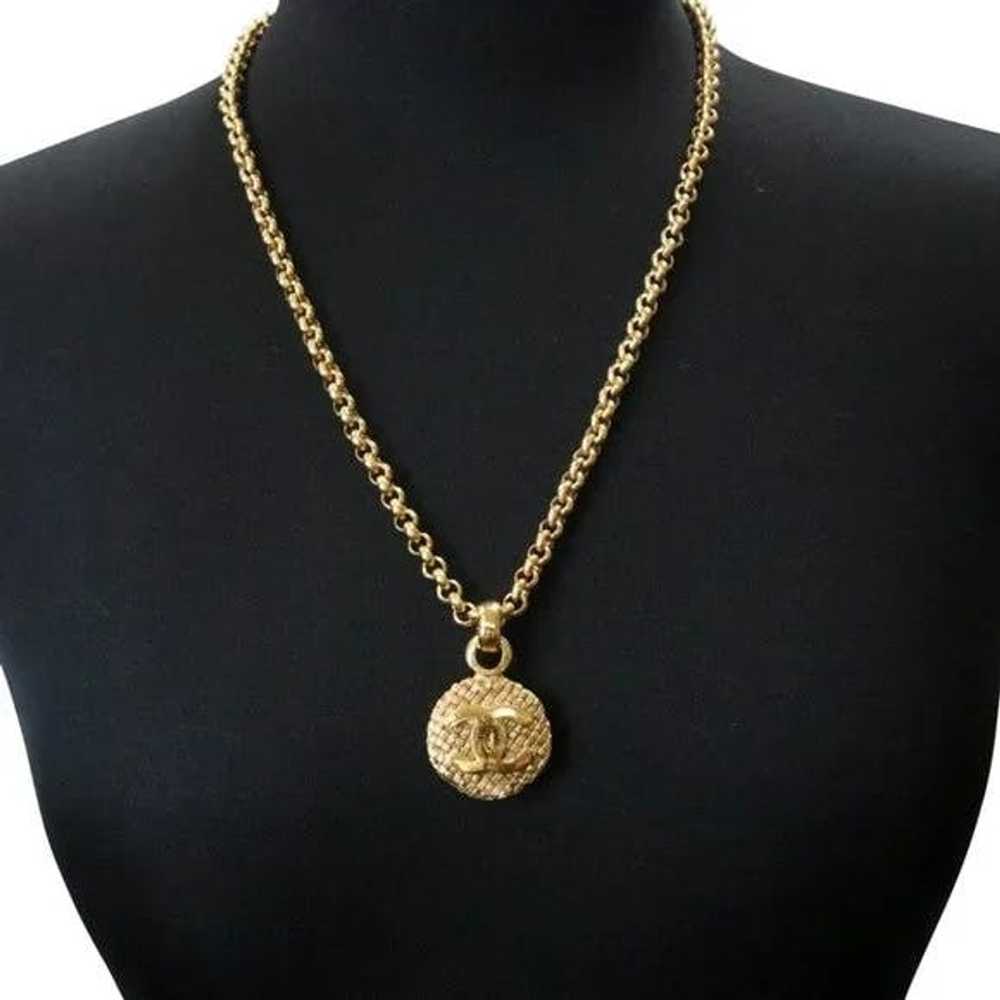 Chanel CC Coin Logo Chain Pendant 18k Plated Neck… - image 6