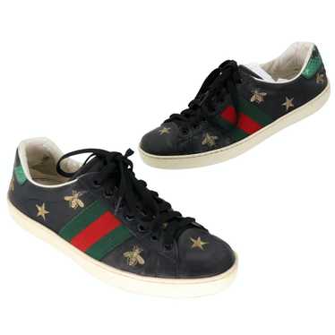 Gucci Bees & Stars 7 Leather Embroidered Sneakers… - image 1