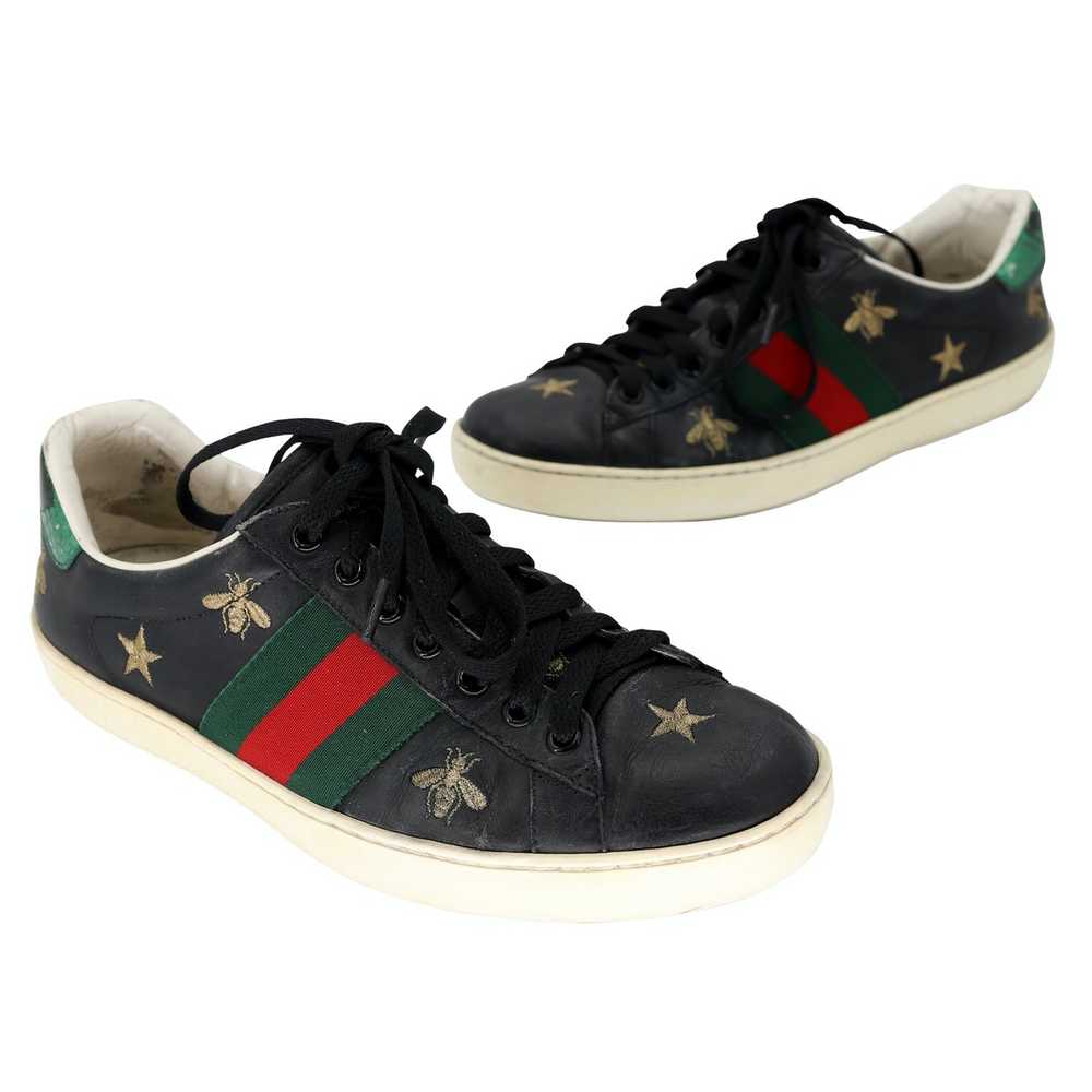 Gucci Bees & Stars 7 Leather Embroidered Sneakers… - image 2