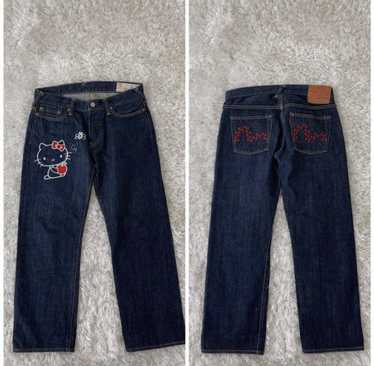 Evisu Jeans Mens 38 x 32 Blue Back Pocket Patch Straight Baggy