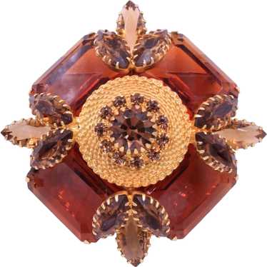 Brooch Pin Statement Maltese Cross Topaz Rhinesto… - image 1