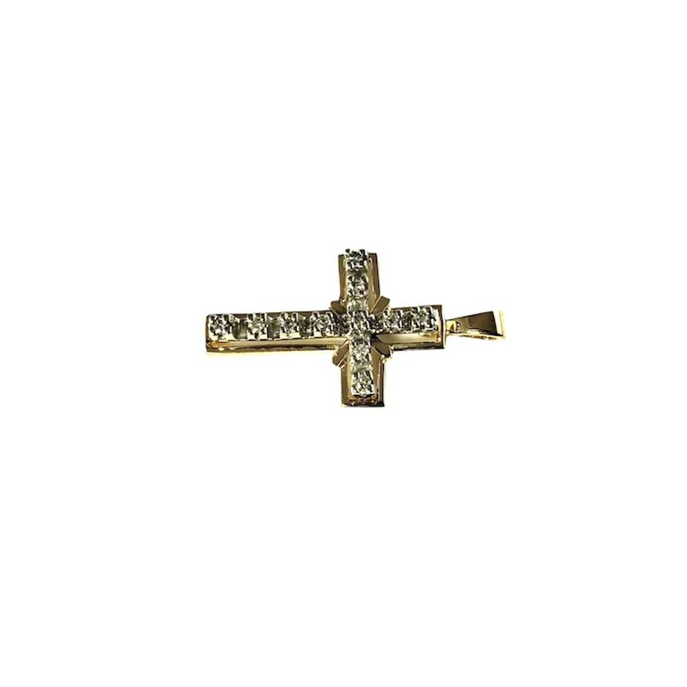 Vintage 14 Karat Yellow Gold Diamond Cross Pendant - image 2