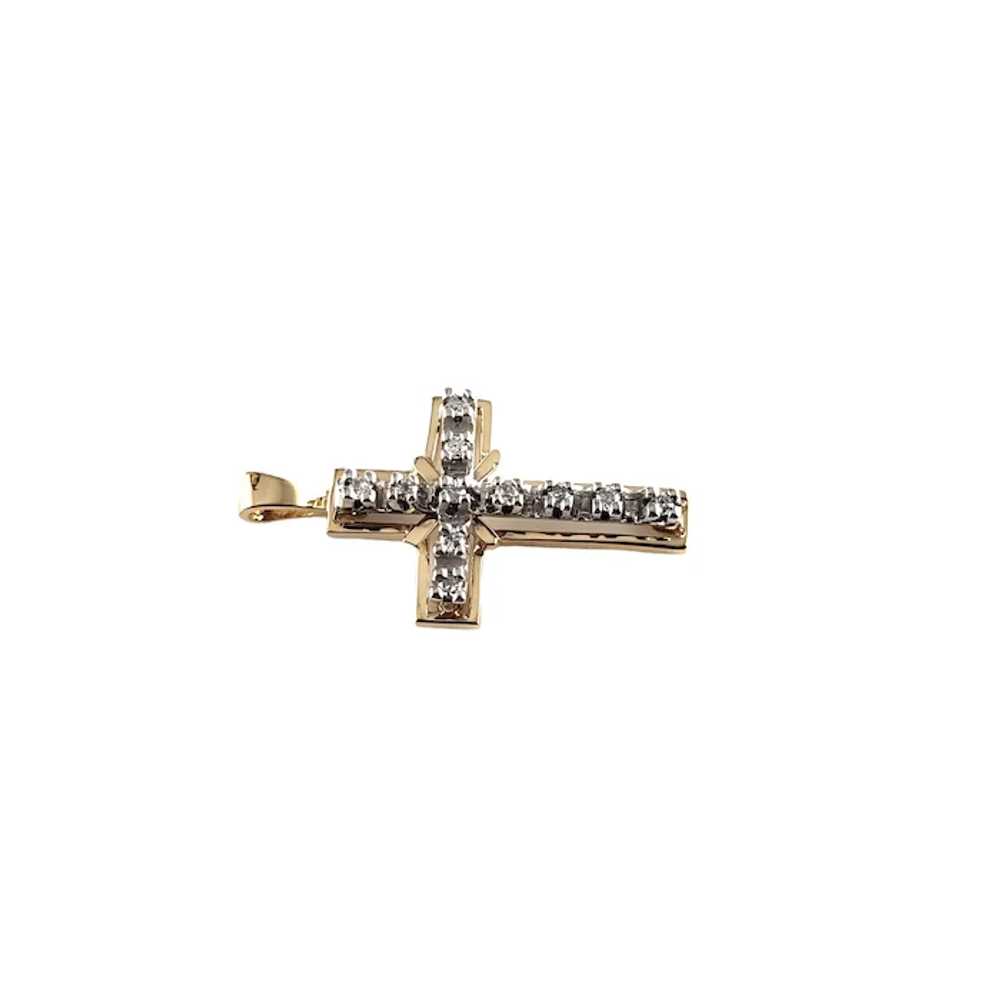 Vintage 14 Karat Yellow Gold Diamond Cross Pendant - image 3